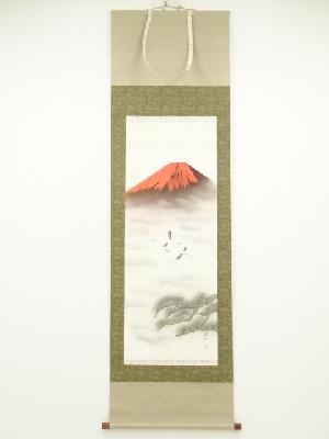 春山筆　赤富士　肉筆絹本掛軸